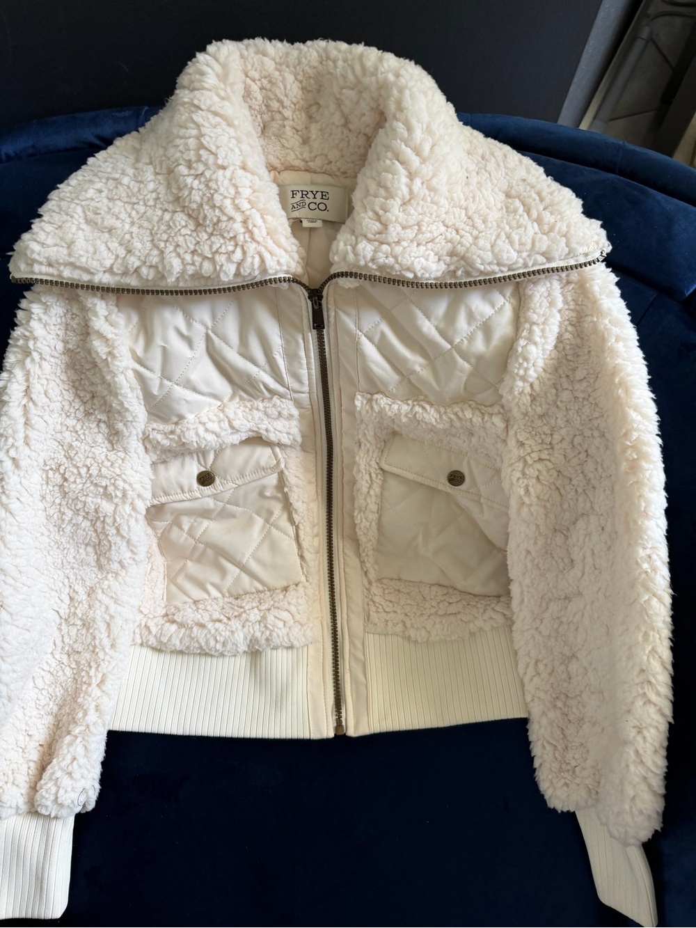 Frye Cream Quilted Sherpa Zip Jacket
